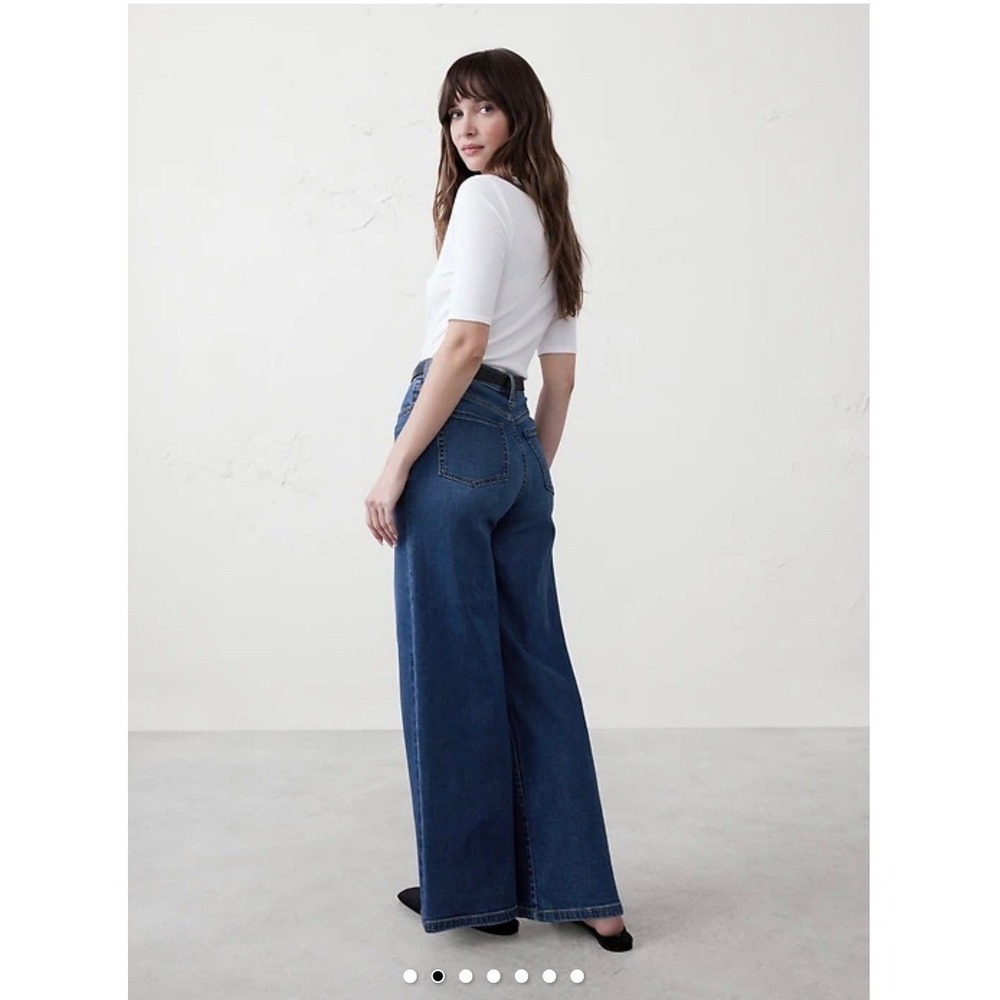 Banana Republic Factory High-Rise Wide-Leg Jeans Dark Wash Blue 33/16 Stretch - Picture 4 of 9